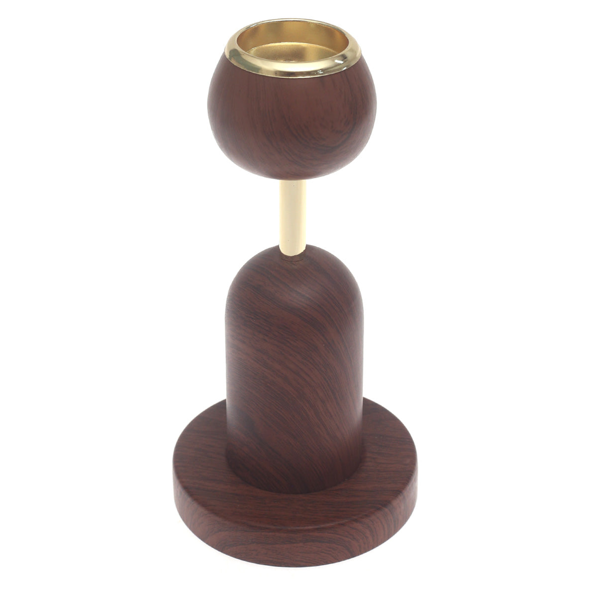 Medium Brown Candle Stand with Gold Accent – 10.5 Inch Decorative Candle Holder
