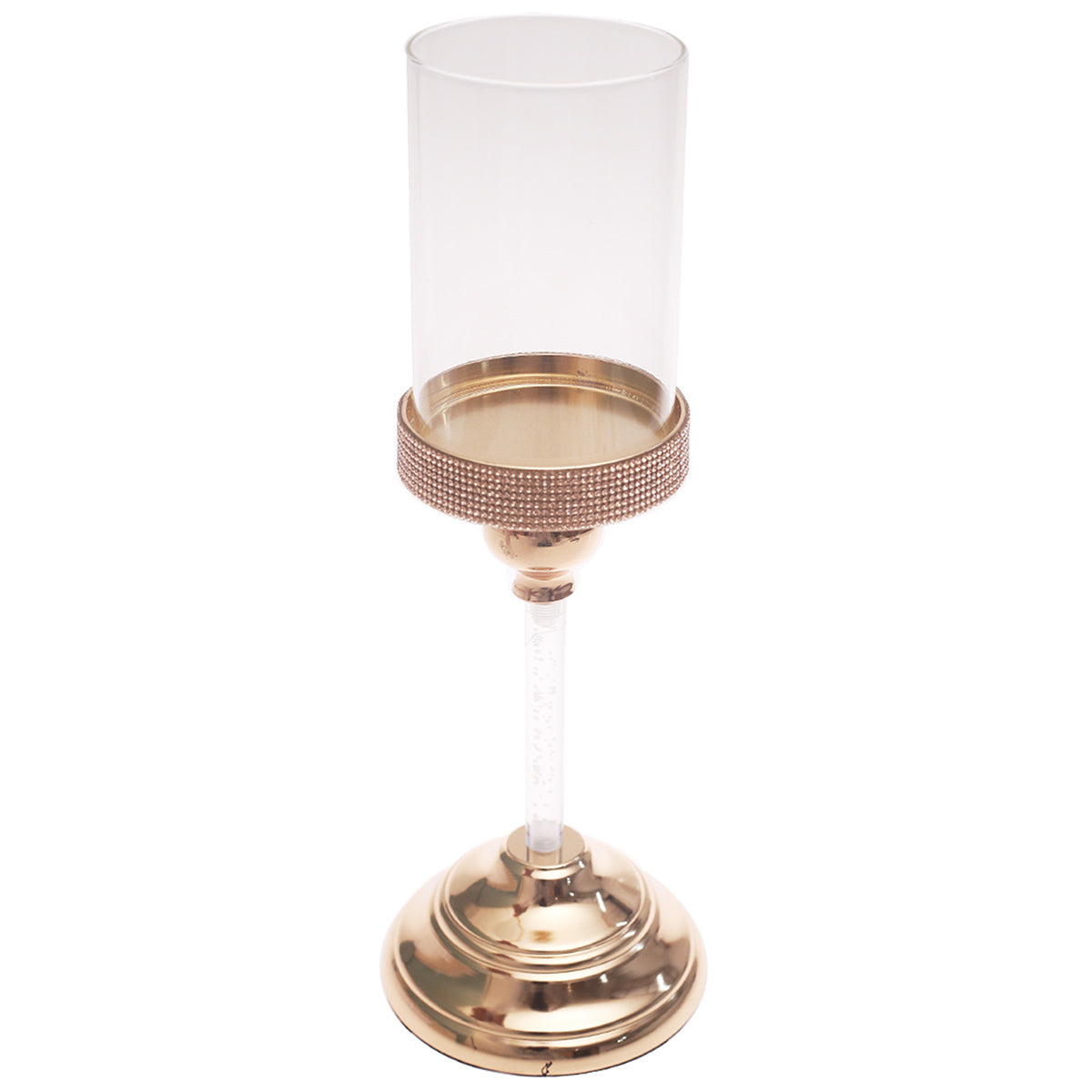 Elegant 13-Inch Gold Candle Stand with Glass Hurricane Holder | Decorative Candle Holder