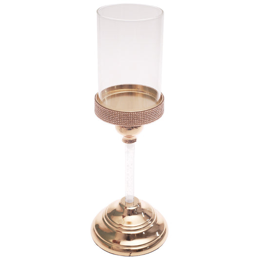Elegant 13-Inch Gold Candle Stand with Glass Hurricane Holder | Decorative Candle Holder