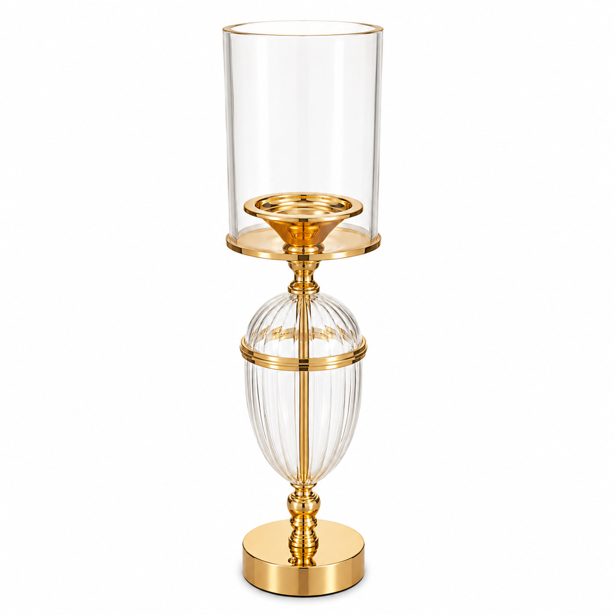 Gold Candle Stand with Clear Glass Hurricane Holder | 3-Inch Decorative Candle Holder