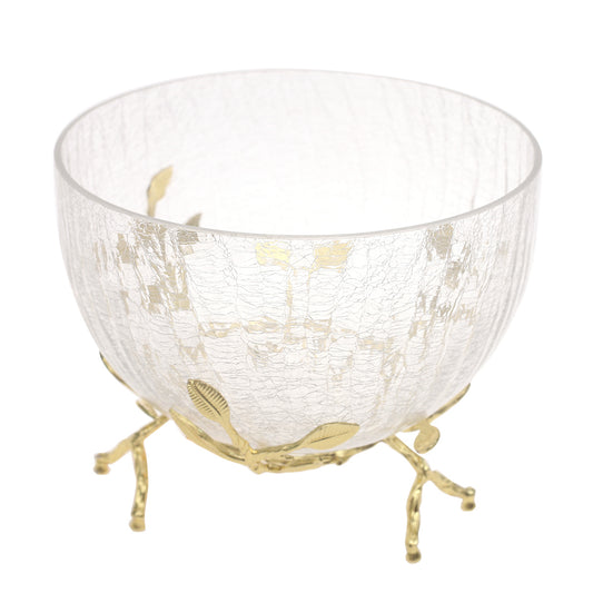 Console Piece Large Gold Decorative Glass Bowl – Elegant Metal Base Accent, 9 x 7 Inch