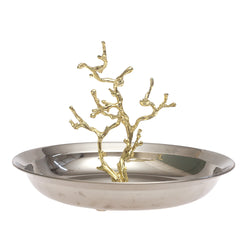 Large Silver Console Decorative Bowl with Gold Branch Accent – 9 x 7 Inch