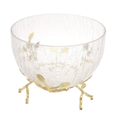 Console Piece Small Gold Decorative Glass Bowl – Elegant Metal Base Accent, 7.5 x 7.5 x 5 Inch