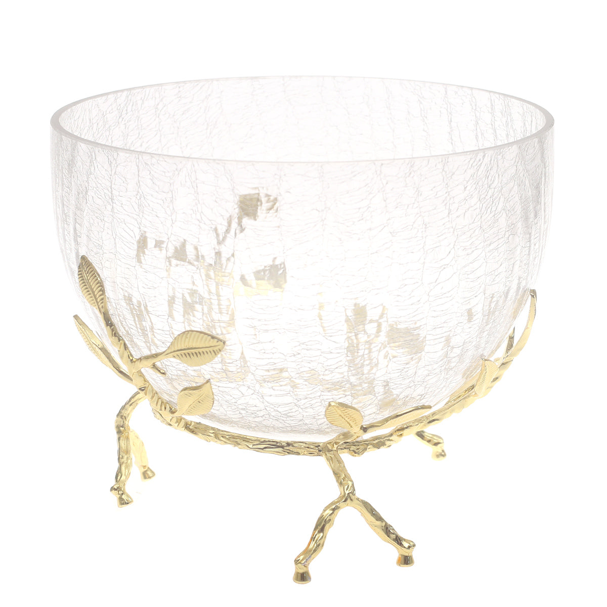 Console Piece Small Gold Decorative Glass Bowl – Elegant Metal Base Accent, 7.5 x 7.5 x 5 Inch