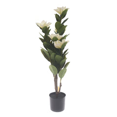 Artificial Floor Plant with White Flowers – Green Decorative Plant, 31 Inch Height