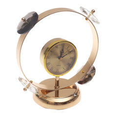 Gold Decorative Table Clock with Crystal Accents – Luxury Quartz Desk Clock, 8 x 9 Inch