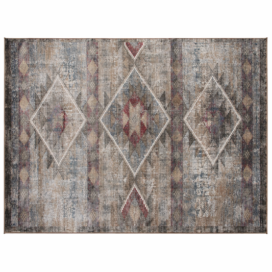 Festival Attraction HAF Vintage Geometric Area Rug – 160x230 Distressed Boho Carpet - Habitt