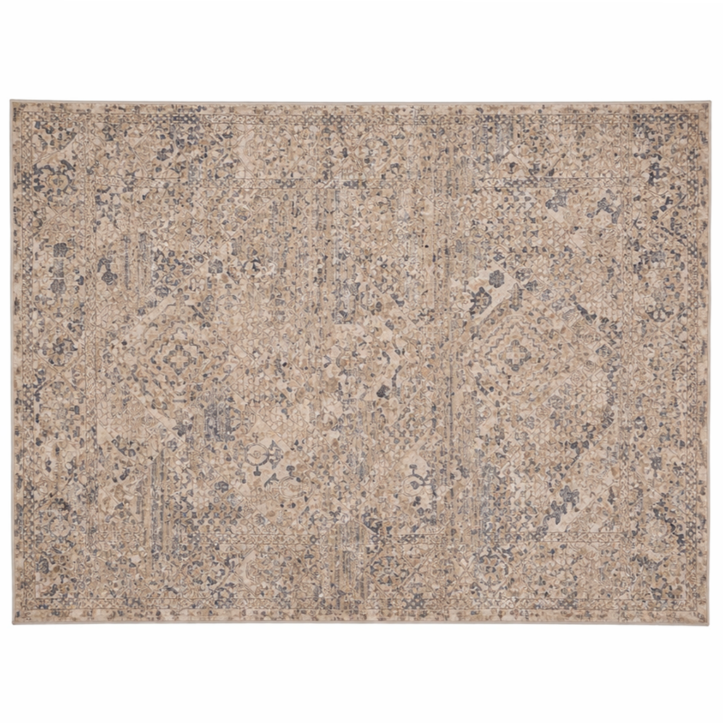 Festival F1 HAF Vintage Beige & Grey Patchwork Area Rug – 160x230 Distressed Traditional Carpet - Habitt