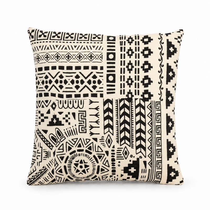 Multi Tribal Cushion Cover – Screenprint 16 x 16 Inch Warm Boho Decorative Pillow Cover