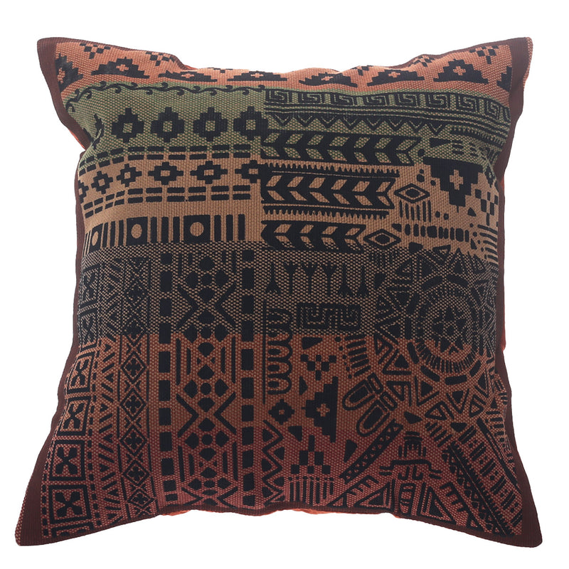 Woven Tribal Cushion Cover 18x18 – Boho Geometric Ethnic Decorative Pillow Case in Earthy Tones - Habitt
