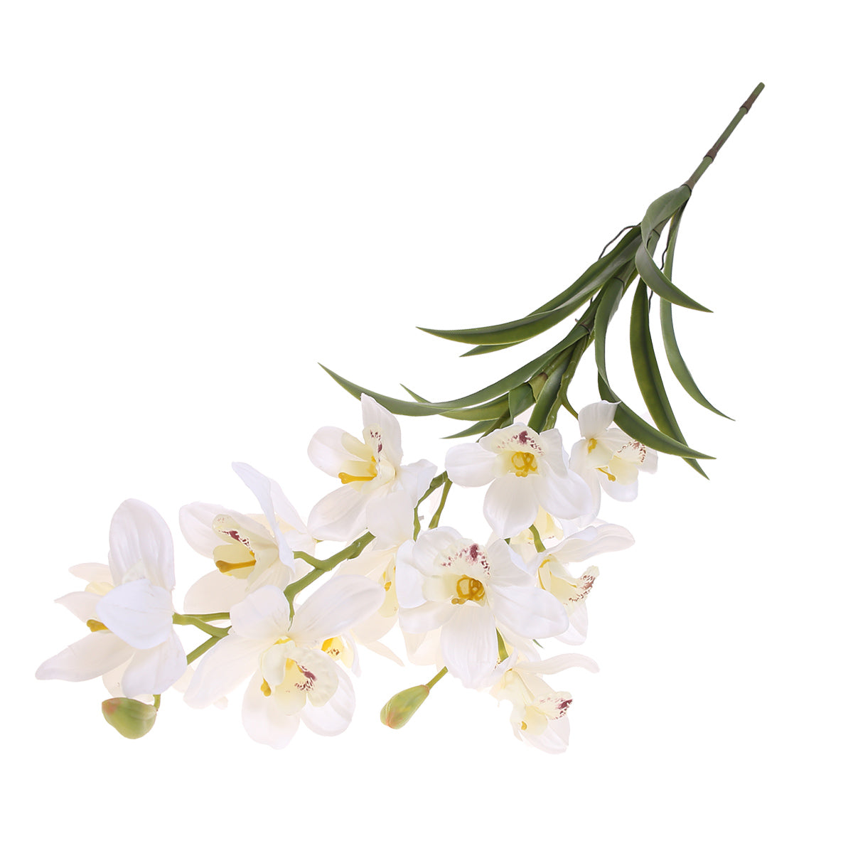 Artificial White Cymbidium Orchid Stem – Elegant Faux Orchid Spray for Home Décor & Floral Arrangements - Habitt