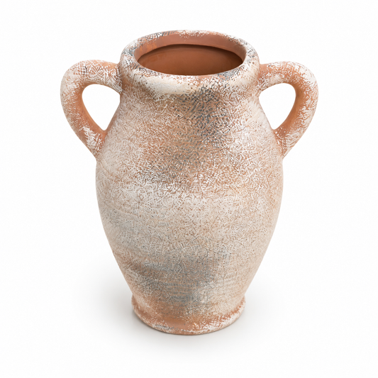 Brown Textured Oval Vase with Handles – Decorative Vase Available in Medium & Small Sizes