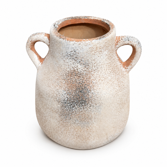 Brown Textured Oval Vase with Handles Small – Decorative Accent Vase for Home Décor