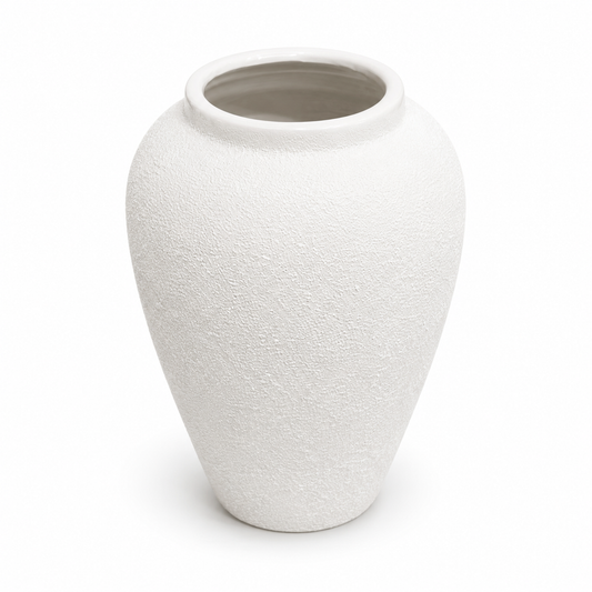 Fine Textured Oval Vase White Medium – Modern Decorative Vase for Home Décor