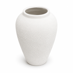 Fine Textured Oval Vase White Medium – Modern Decorative Vase for Home Décor