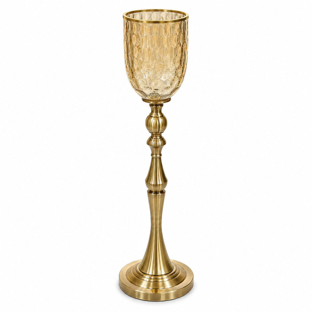 Gold Pillar Floor Candle Holder Medium | Elegant Decorative Candle Stand