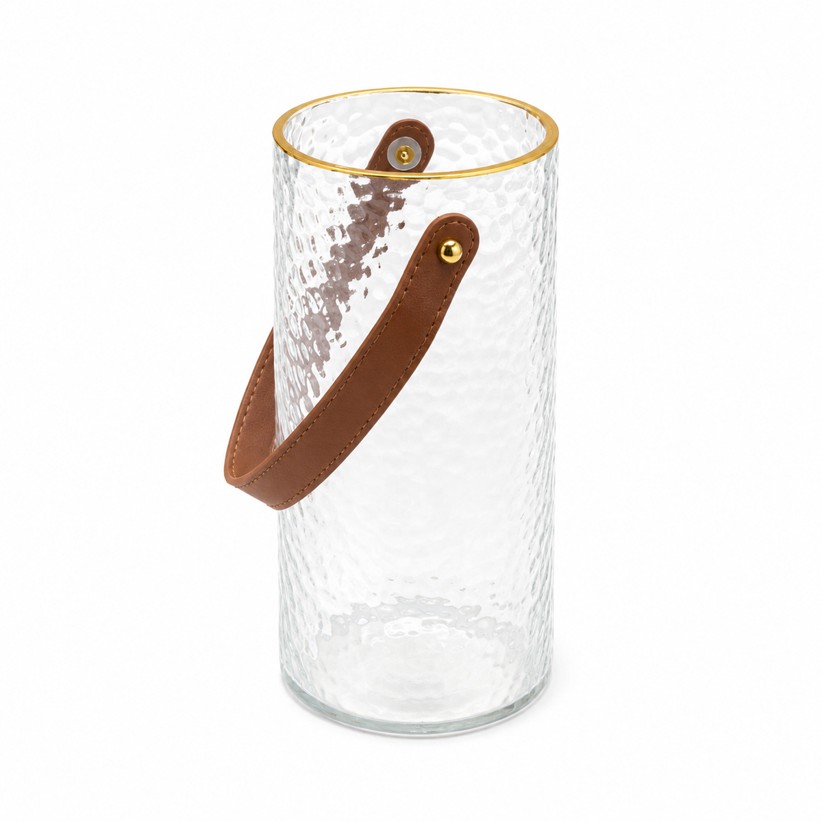 Gold Line Glass Vase with Leather Handle – Modern Transparent Slender Decorative Vase (Medium) - Habitt