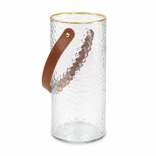 Gold Line Glass Vase with Leather Handle – Modern Transparent Slender Decorative Vase (Medium) - Habitt