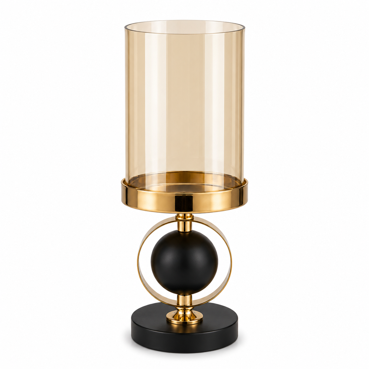 Round Black & Gold Pillar Candle Holder Small – Glass Hurricane HBT 23-4
