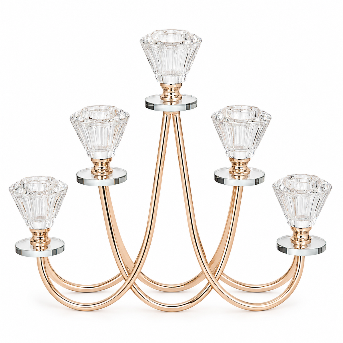 Regal Glow 5-Arm Gold Candle Holder – Medium Crystal-Style Pillar HBT 23-21
