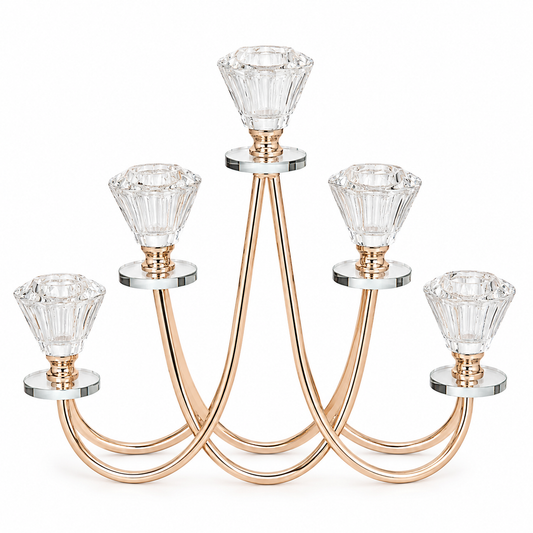 Regal Glow 5-Arm Gold Candle Holder – Medium Crystal-Style Pillar HBT 23-21