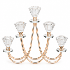 Regal Glow 5-Arm Gold Candle Holder – Medium Crystal-Style Pillar HBT 23-21