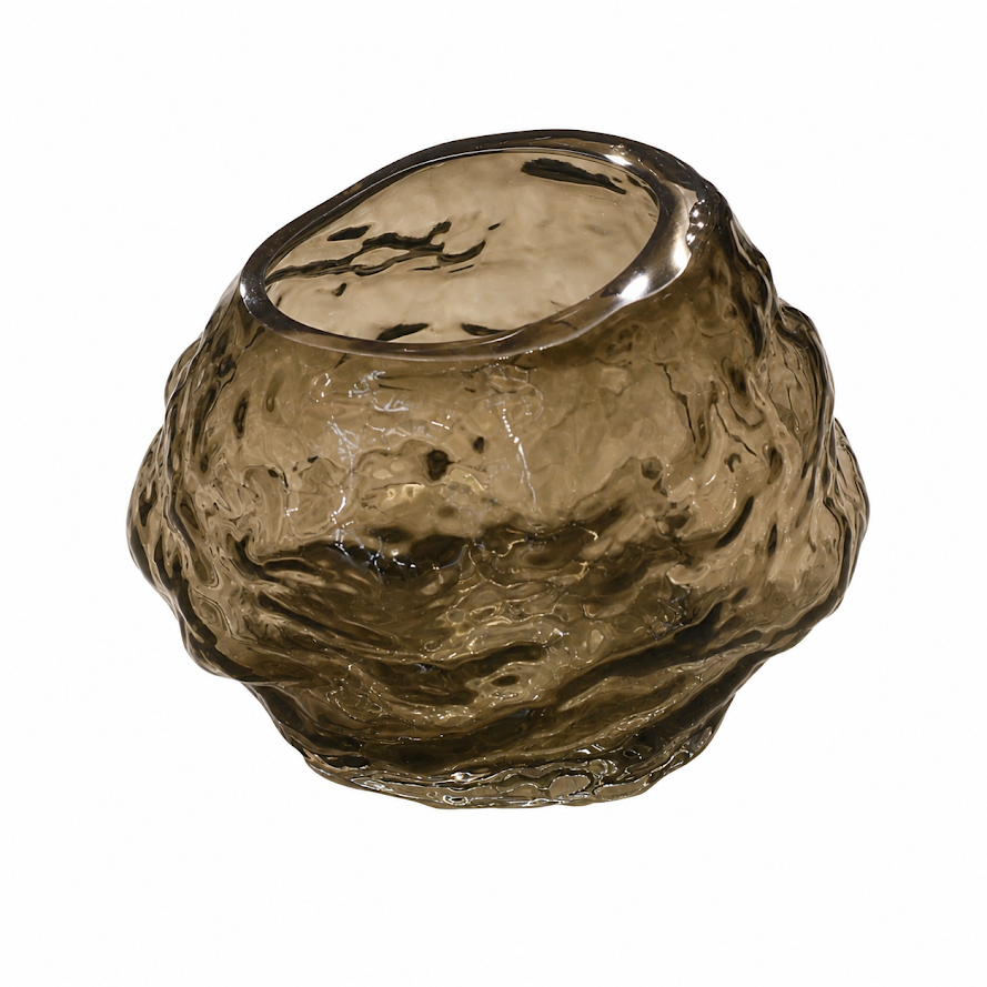 Medium Rock Shape Grey Vase – Modern Textured Decorative Glass Vase - Habitt
