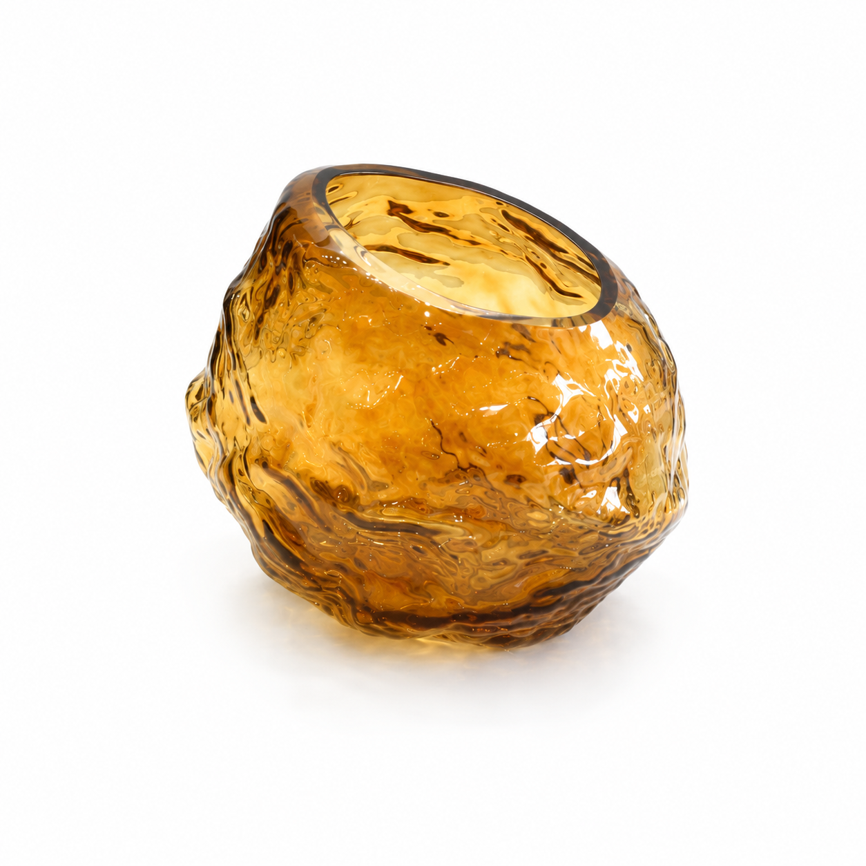 Rock Shape Glass Vase – Amber Yellow | Medium Decorative Vase - Habitt