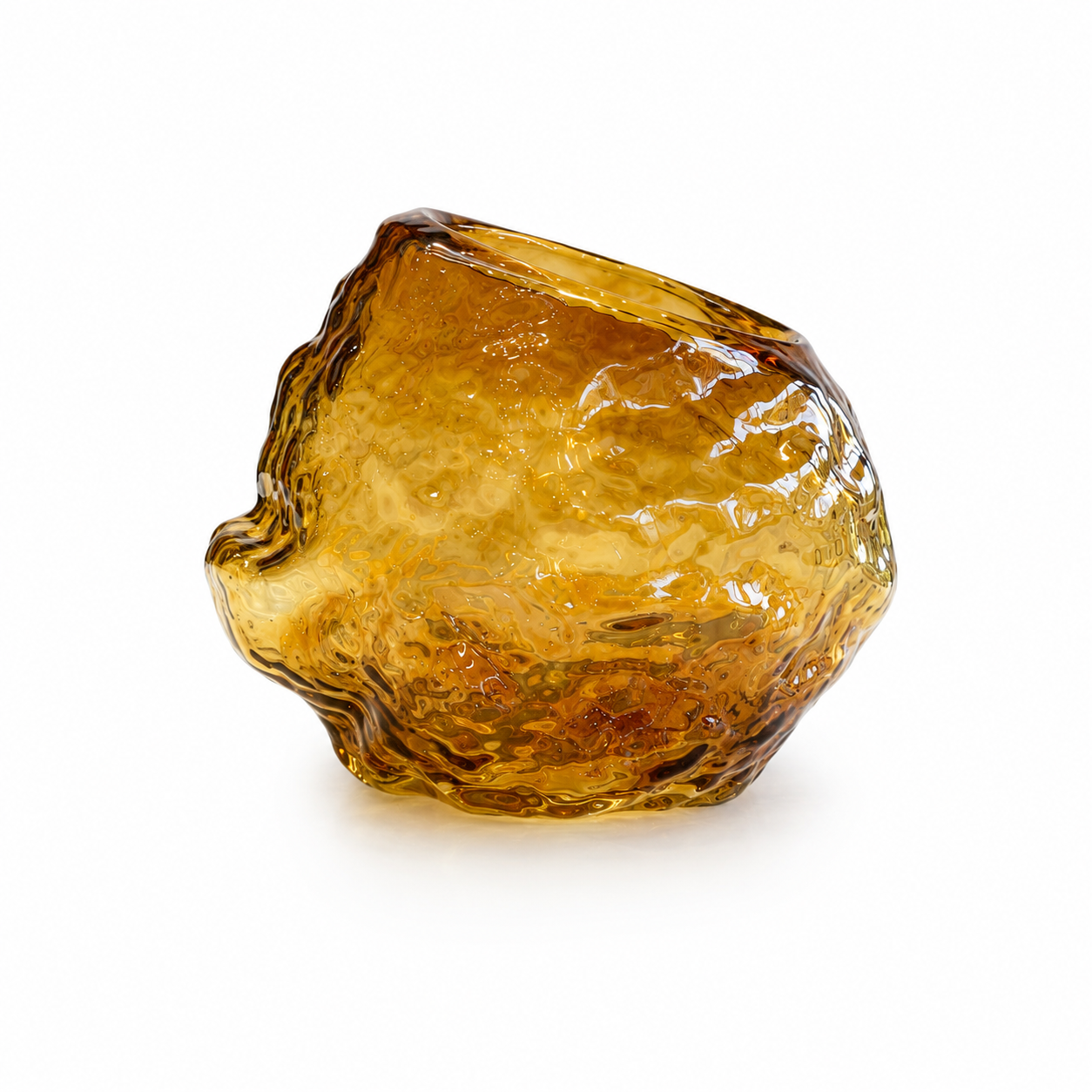 Rock Shape Glass Vase – Amber Yellow | Medium Decorative Vase - Habitt
