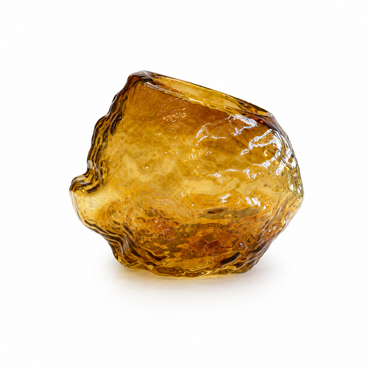 Rock Shape Glass Vase – Amber Yellow | Medium Decorative Vase - Habitt