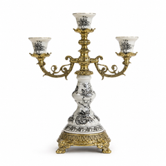 Royal Flora 3-Arm Candle Holder Round Green Standard – Ornate Floral Candelabra with Gold Accents