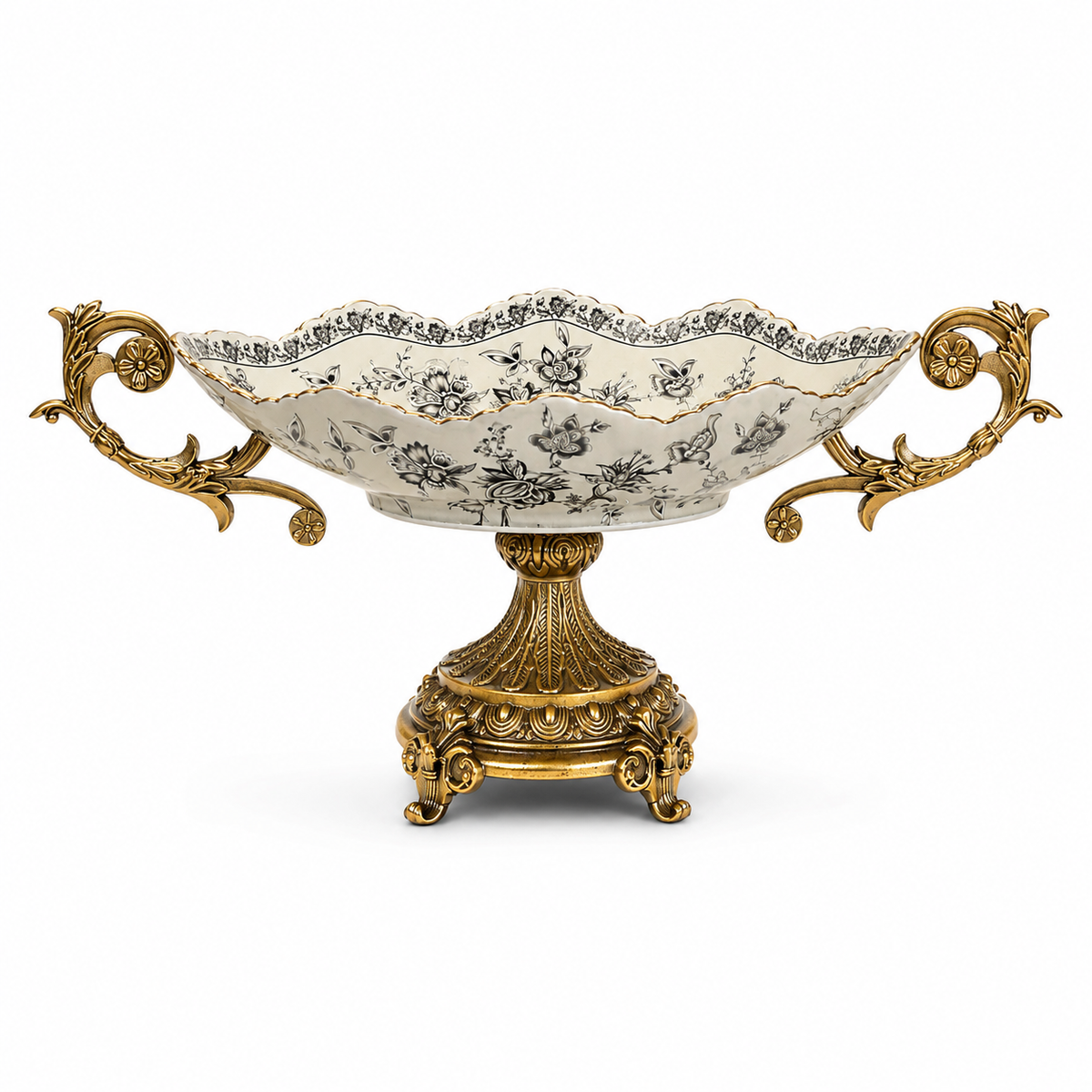 Royal Flora Oval Centerpiece Green Standard – Floral Decorative Centerpiece with Ornate Gold Base & Handles