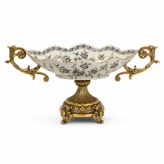 Royal Flora Oval Centerpiece Green Standard – Floral Decorative Centerpiece with Ornate Gold Base & Handles