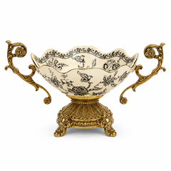 Royal Flora Oval Centerpiece White Standard – Floral Decorative Centerpiece with Ornate Gold Base & Handles