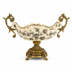Royal Flora Oval-Rectangular Centerpiece White Standard – Ornate Floral Decorative Centerpiece with Gold Handles
