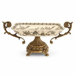 Royal Flora Oval-Rectangular Centerpiece White Standard – Floral Decorative Centerpiece with Gold Base & Handles