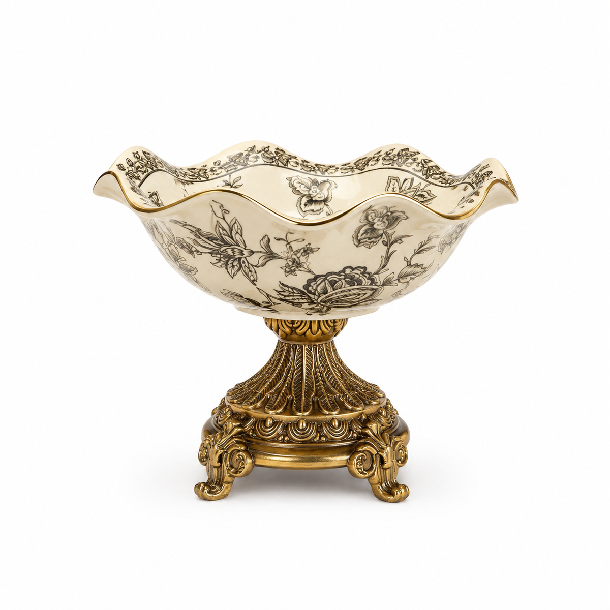 Royal Flora Oval-Round Centerpiece Green Standard – Floral Decorative Bowl with Ornate Gold Base