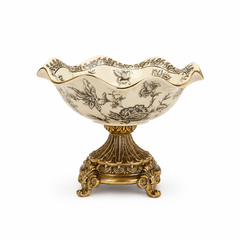 Royal Flora Oval-Round Centerpiece Green Standard – Floral Decorative Bowl with Ornate Gold Base