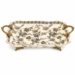 Royal Flora Rectangular Centerpiece White Standard – Floral Decorative Serving Centerpiece with Gold Accents