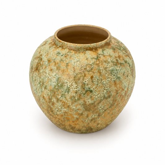 Textured Round Vase – Green & Brown | Small Decorative Ceramic Vase - Habitt