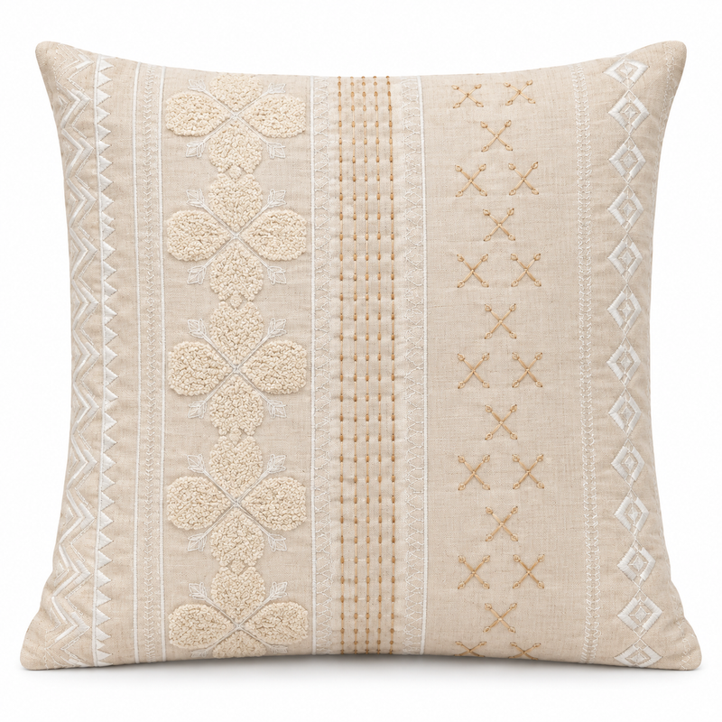 Cushion Rugby Tan – 16 × 16 Inches | Tribal Whites