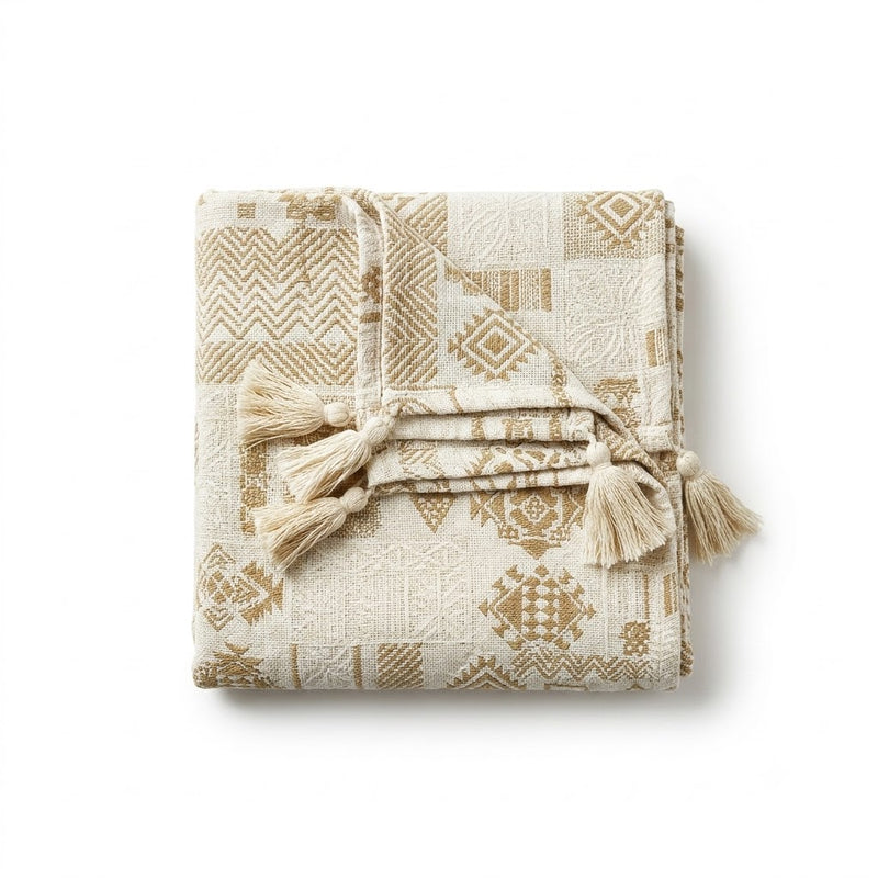 Throw Beige Patch 36x72 Inch Tribal Whites