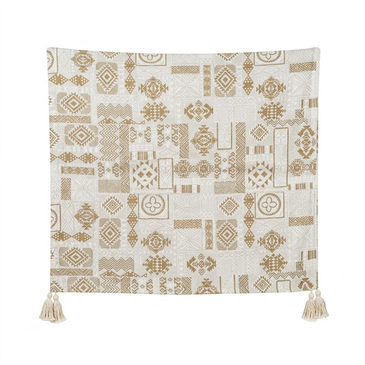 Throw Beige Patch 36x72 Inch Tribal Whites