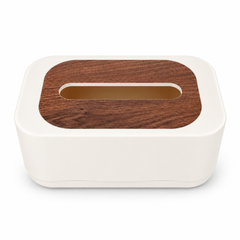 Tissue Box White with Wood-Finish Top – Modern Decorative Tissue Holder