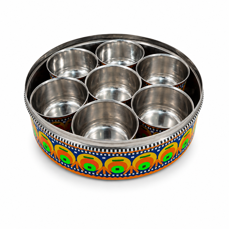 Chamakpatti Masala Box Truck Art – Traditional Multicolor Spice Box with 7 Inner Containers | Pakistani Folk Art Kitchen Storage
