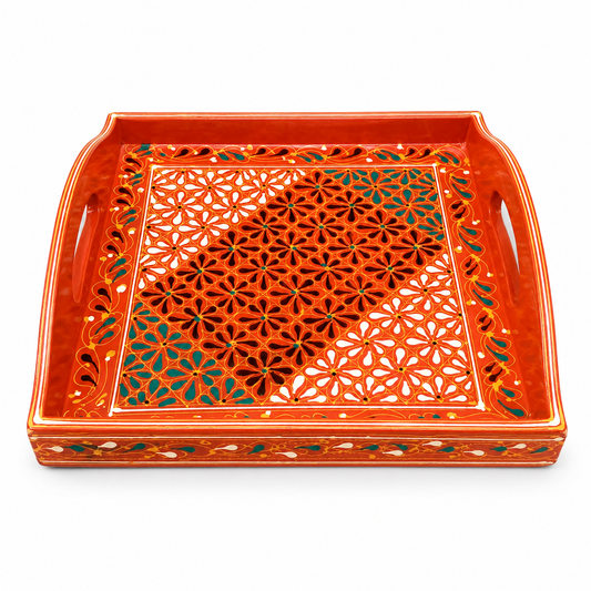 Swati Tray 12 x 12 T Art – Traditional Hand-Painted Decorative Serving Tray | Assorted Pakistani Folk Art Design