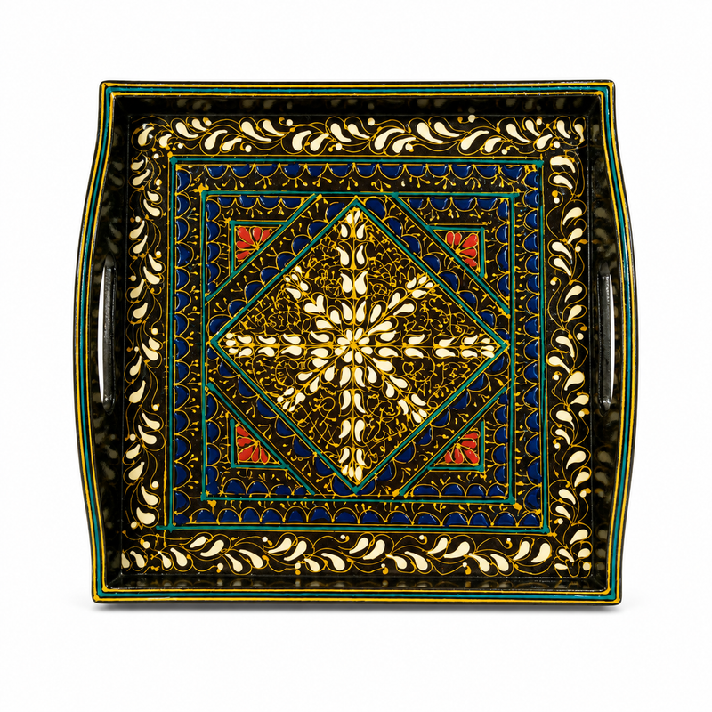 Swati Tray 12 x 12 T Art – Traditional Hand-Painted Decorative Serving Tray | Assorted Pakistani Folk Art Design