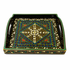 Swati Tray 12 x 12 T Art – Traditional Hand-Painted Decorative Serving Tray | Assorted Pakistani Folk Art Design