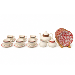 Luxury 23 Pieces Gold Jaal Orange Porcelain Tea Set with Cups, Tea Pot & Serving Accessories - Habitt