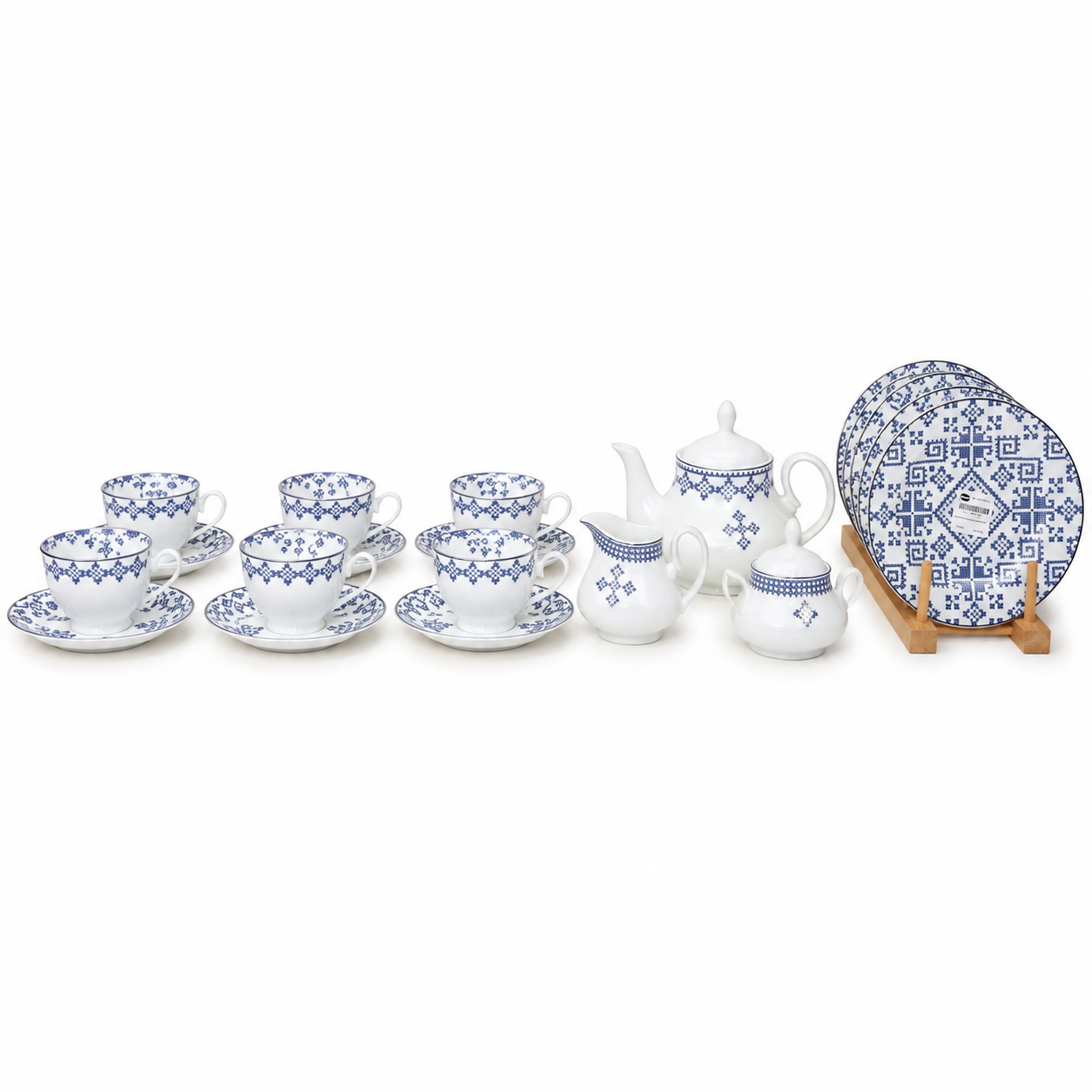 Luxury 23 Pieces Blue Sapphire Porcelain Tea Set with Cups, Tea Pot & Serving Accessories - Habitt